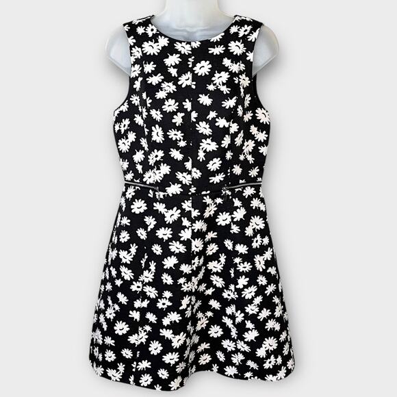 ANN TAYLOR Black & White Floral Daisy Fit and Flare Dress Size 8 Petite Spring - Picture 2 of 6